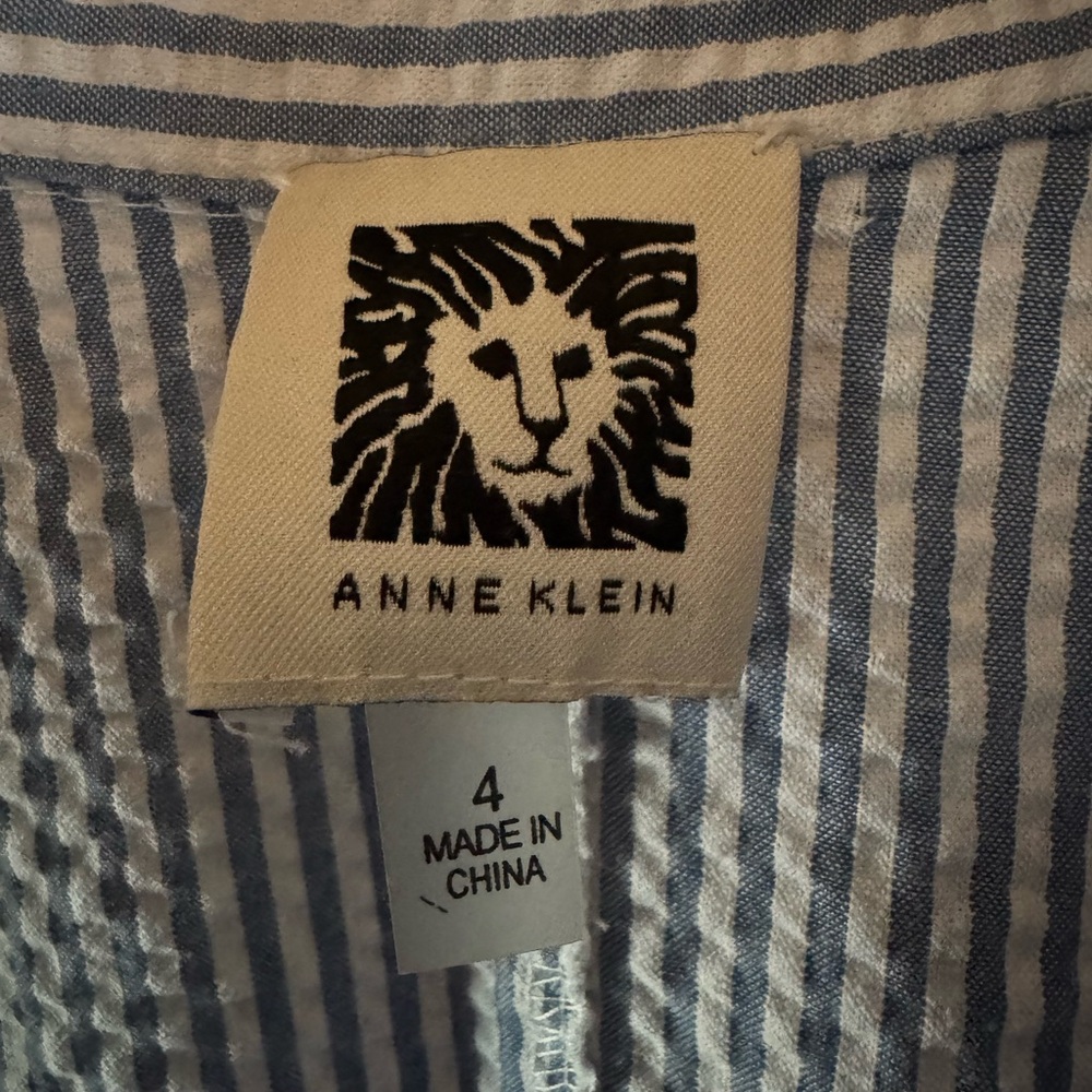 Anne Klein Blue Striped Seersucker Sleeveless Midi Shirt Dress - Picture 4 of 10